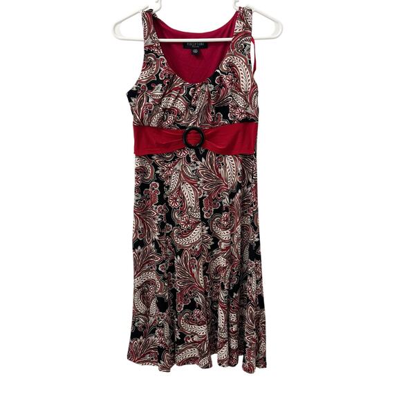 Perceptions Y2K Belted Scoop Neck Sleeveless Mini Dress Size PXS Red Black - Picture 1 of 7